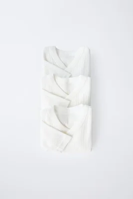 0-6 MONTHS/ THREE-PACK OF KIMONO COLLAR LONG SLEEVE BODYSUITS - Oyster-white