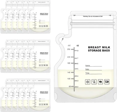 100 Pcs Breast Milk Storage Bags, 250ml Disposable Milk Storage Bags with Pour Spout for Breastfeeding No-Leak Milk Freezer Storage Pouches for Breast Milk Storage