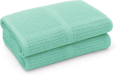 2 Pack Cellular Baby Thermal Blanket 100x75 cm | Soft Breathable Cotton | For Newborn Crib, Cot Bed, Pram, Car Seat, Moses Basket, Travel Cot (Mint)