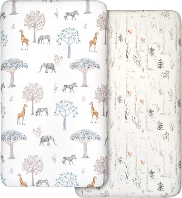 2 Pack Cot Sheets 100% Microfiber- Breathable, 120 x 60cm Cozy and Lightweight Cot Fitted Sheets, Oeko-tex100, Fits All Bassinet Mattress Shapes, Hourglass, Crib Sheets for Oval (Tree) - Tree / Crib