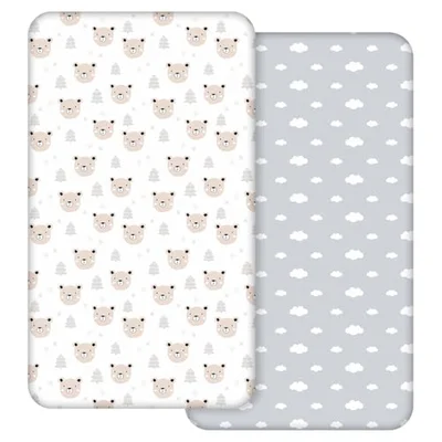 2 Pack Cot Sheets 100% Microfiber- Breathable, 120 x 60cm Cozy and Lightweight Cot Fitted Sheets, Oeko-tex100, Fits All Bassinet Mattress Shapes, Hourglass, Crib Sheets for Oval (Tree) - Bear