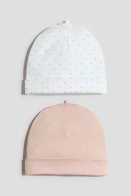 2-pack cotton beanies - Powder pink/Spotted