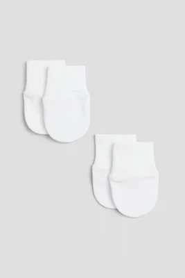 2-pack cotton jersey scratch mittens - White