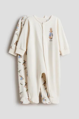2-pack sleepsuits with full feet - Cream/peter Rabbit