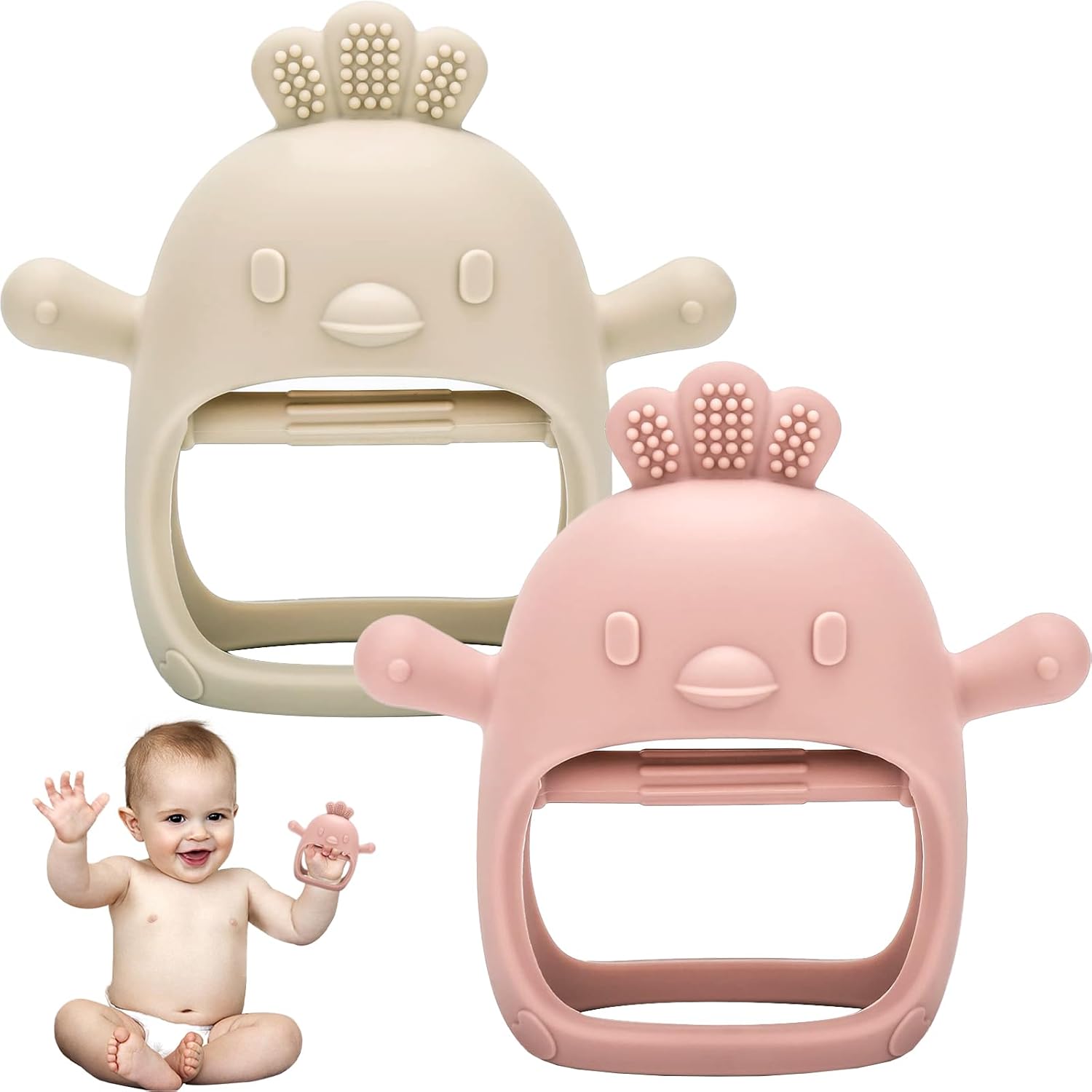 2 Pack Teething Toys for Baby, Teething Mitten for Babies, Toys 0-6 Months, Silicone Teether for Toddler Infant, Baby Boy Girl Shower Gifts Teething Relief Chew Toys