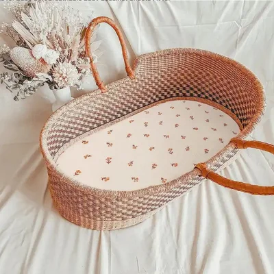 2 Stuks - Hydrofiele Baby Hoeslaken Wieg - Kinderwagen matras - Beige en Crème Bloemetjes - 80x40 cm - Aankleedkussenhoes - Beige en Bloemetjes