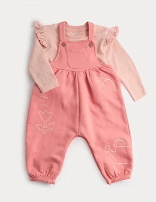 2pc Cotton Rich Jersey Dungarees with Top