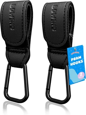 2pcs Buggy Clips for Changing Bag Handbag, Non-Slip PU Leather Pram Hook for Buggy Pram Rocker Stroller Pushchair Rollator Mobility Scooter Universal Accessories Baby Travel Essentials - Black