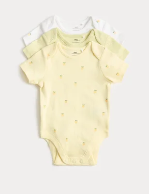 3 Pack Cotton Rich Bodysuits (6½lbs-3 Yrs) - Lemon