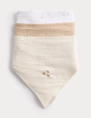3 Pack Cotton Rich Patterned Bibs - White
