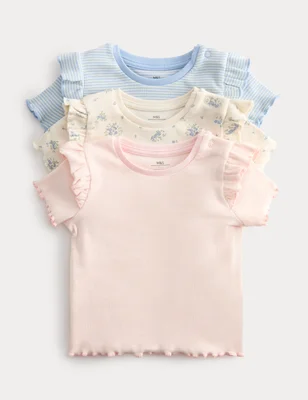 3 Pack Cotton Rich Ribbed Printed Tops
