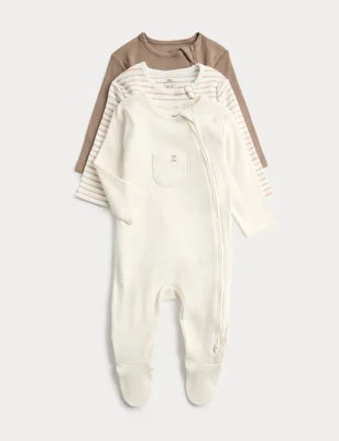 3 Pack Cotton Rich Ribbed Sleepsuits