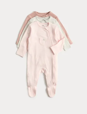 3 Pack Cotton Rich Sleepsuits (6½lbs-3 Yrs) - Pink