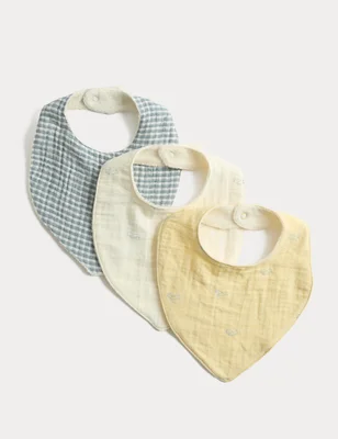 3 Pack Pure Cotton Dribble Bibs - Pale Gold
