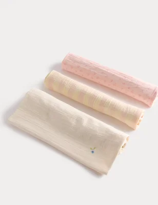 3 Pack Pure Cotton Floral Muslins - Rose Pink