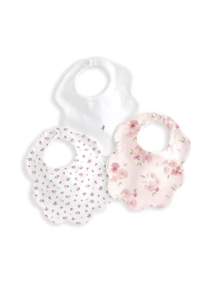3 Pack Pure Cotton Floral Scallop Dribble Bibs
