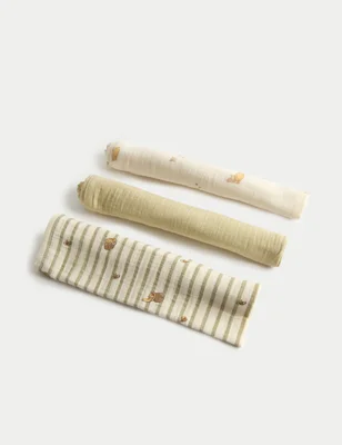 3 Pack Pure Cotton Muslin Squares - Cream Mix