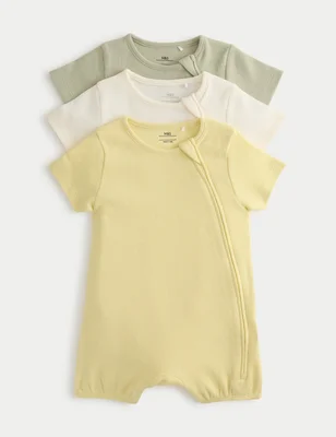 3 Pack Pure Cotton Waffle Rompers (7lbs-3 Yrs) - Yellow