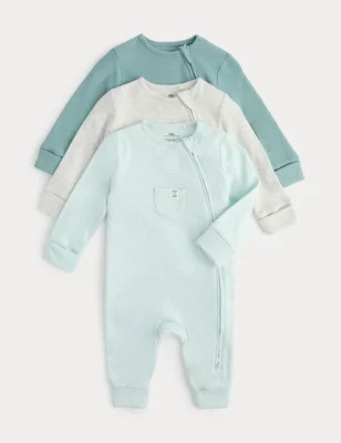 3 Pack Pure Cotton Waffle Sleepsuits (6lbs 3oz-3 Yrs) - Aqua