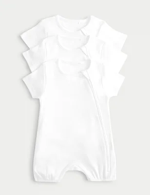 3 Pack Pure Cotton White Rompers (0-3 Yrs) - White