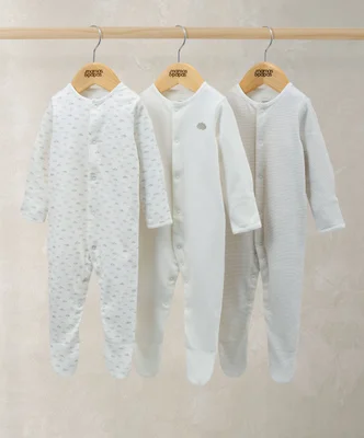 Sleepsuits (Pack of 3) - Cloud Stripe & Placement Prints