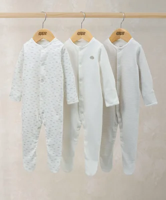 3-Pack Sleepsuits White Up to 1 Month Cotton Baby Onesies Cloud Print Long Sleeve Newborn Bodysuits Soft Sleepsuits for Baby Girl