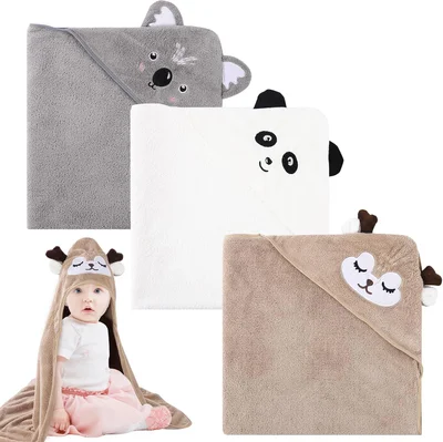 3 Pcs Hooded Baby Towel Set, Ultra Soft Baby Towels Newborn with Hood, Toddler Bath Towel, Cute Animal Design Absorbent Baby Bath Towels for Newborn Baby Boys and Girls, 80x80cm - Default