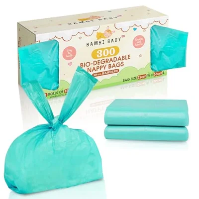 300pc Bambi Baby Nappy Bags Biodegradable - 100% Biodegradable Nappy Sacks Eco Friendly & Compostable, Baby Essentials For Newborn or Newborn Essentials (Pack of 2)