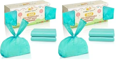 300pc Bambi Baby Nappy Bags Biodegradable - 100% Biodegradable Nappy Sacks Eco Friendly & Compostable, Baby Essentials For Newborn or Newborn Essentials (Pack of 2) - Gray / 300 count (Pack of 2)