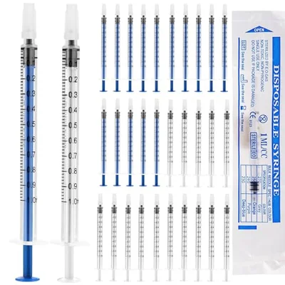 30pcs Plastic Syringes, 1ml Colostrum Syringe with Cap, Sterile for Colostrum Refilling and Measuring Liquids, Feeding Pets, Scientific Labs Experiment - Transparent