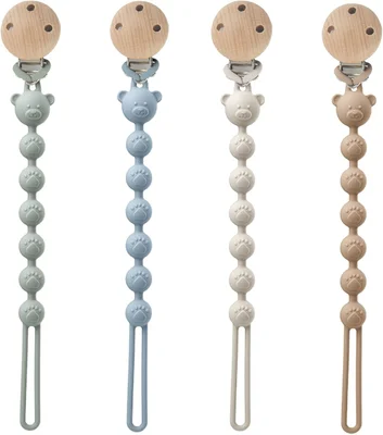 4 PCS Dummy Clip Portable,Dummy Clip Boys Grils,Pacifier Clips Easy to Clean,Soother Clips and Teether 2-in-1 Design,Dummy Holder BPA Free - Brown,Milky White,Blue,Green