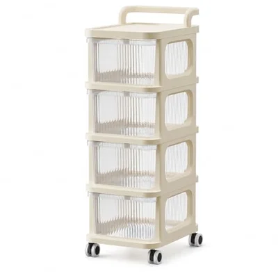 4 Tier Storage Trolley Plastic Rolling Drawer Organizer Cabinet – Mobile Storage Unit for Home, Office, Kitchen & Bathroom Space Saving Storage Rack with Wheels