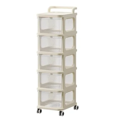 4 Tier Storage Trolley Plastic Rolling Drawer Organizer Cabinet – Mobile Storage Unit for Home, Office, Kitchen & Bathroom Space Saving Storage Rack with Wheels
