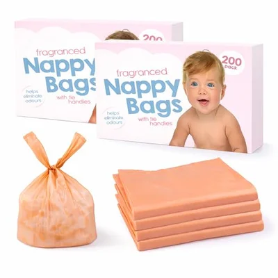 400 Coloured Nappy Bags with Tie Handles, Fragranced for Eliminating Odours, Durable and Leak-proof, Light-weight and Perfect for Babies Travel Bags - Coloured / 400 bags