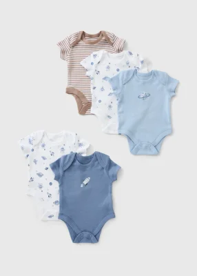 5 Pack Baby Blue Space Bodysuits (0-23mths) 0-3 months - Default