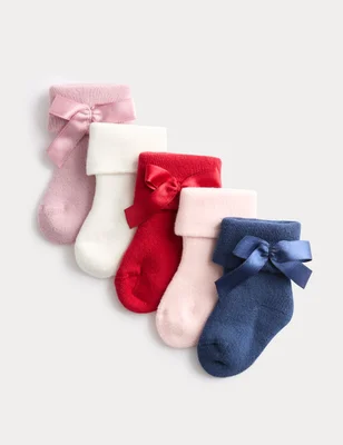 5 Pack Cotton Rich Bow Baby Socks