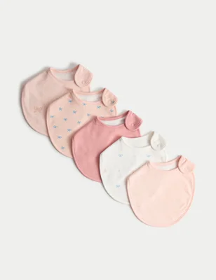 5 Pack Cotton Rich Bow Dribble Bibs - Apricot Mix