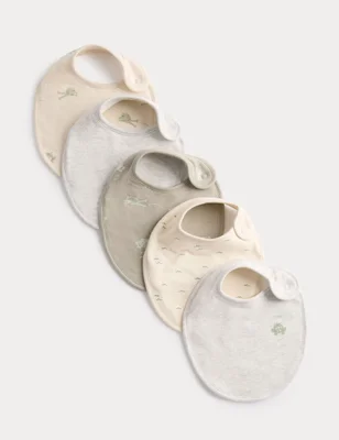 5 Pack Cotton Rich Frog Print Bibs - Grey Mix