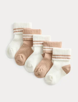 5 Pack Cotton Rich Striped Baby Socks (0-3 Years) - White Mix
