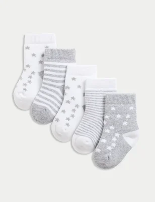 5 Pack Cotton Rich Terry Star Socks (0-2 Yrs)