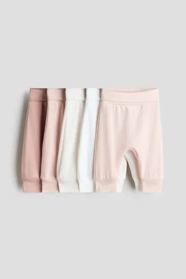 5-pack foldover-waist trousers - 0-1M / Dusty pink/White