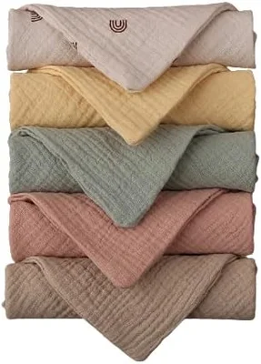 5 Pack Luxury Muslin Squares | Cute Small Baby Burp Cloths (Yellow)