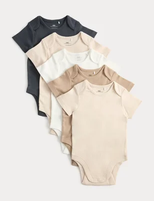 5 Pack Pure Cotton Bodysuits (7lbs-3 Yrs) - Light Brown