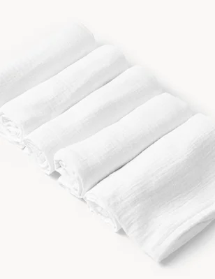 5 Pack Pure Cotton Muslin Squares - White