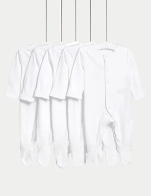 5 Pack Pure Cotton Sleepsuits (5lbs-3 Yrs) - White