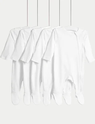 5 Pack Pure Cotton Zip Front Sleepsuits (5lbs-3 Yrs)