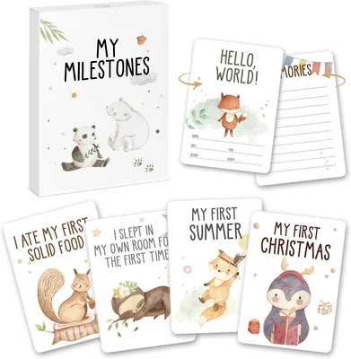 50 Baby Milestone Cards in English, Unisex Milestone Baby Cards for New Parents, Baby Monthly Milestone Cards, Ideal Baby Shower Gifts & Keepsake, New Baby Gift for Boy or Girl, New Mum Gifts