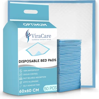 50 x Incontinence Bed Pads | 60 x 60 cm | Incontinence Bed Sheets | Disposable Mattress Protector | Self Adhesive Tabs | Absorbent Pads | (1 Packs of 50) - 4 Packs Of 50
