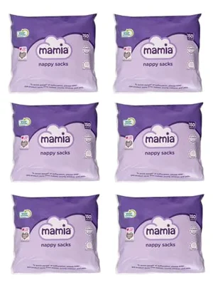 Aldi Mamia Luierzakjes - Knoophandvatten & Geurneutraliserend - 150 zakjes per pak (6-Pack)