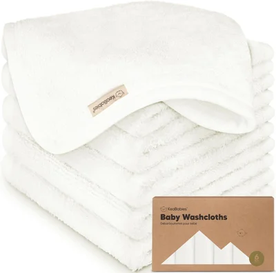 6-Pack Organic Baby Washcloths - Soft Bamboo Washcloth, Baby Wash Cloths, Baby Wash Cloth for Newborn, Kids, Baby Towels, Baby Bath Essentials, Face Towel, Face Cloths for Washing Face (White) - White